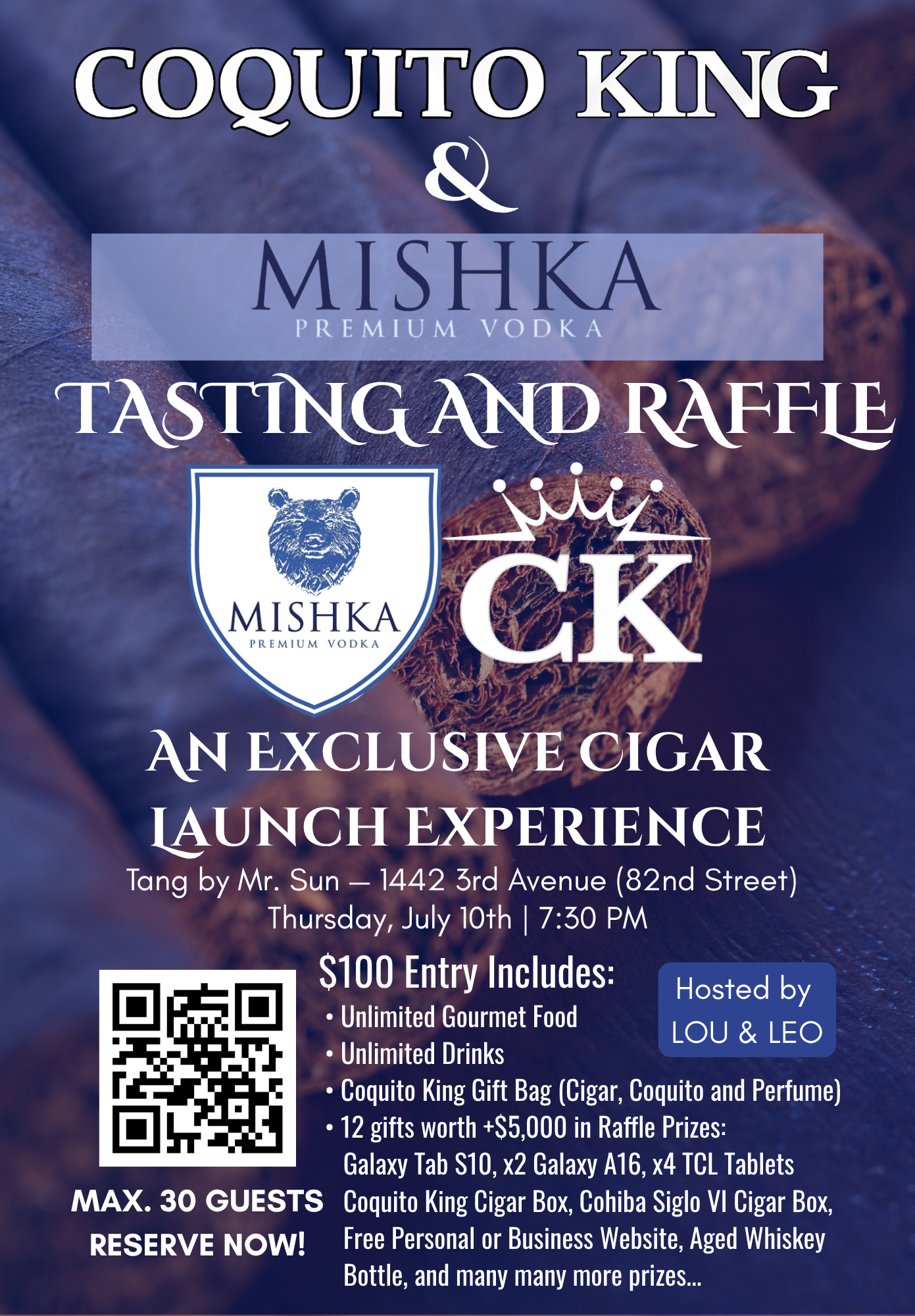 Coquito King & Mishka Tasting and Raffle Event Flyer